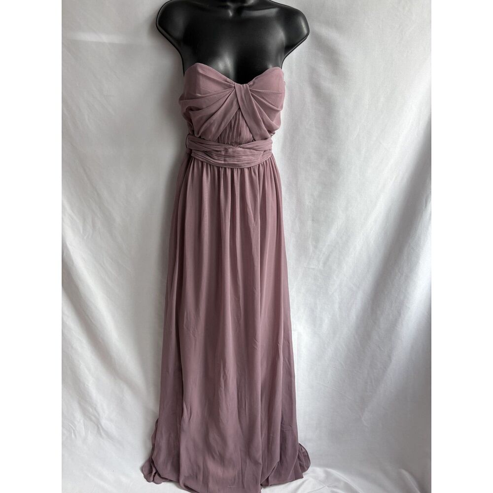 Birdy Grey NWT Taupe Puple Long Dress Gown L Formal Strapless Wedding Classy